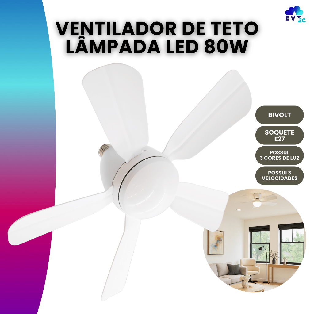 Ventilador de Teto Lâmpada Soquete E27 Com Luz Led Ajustável Bivolt VT02 Verão em Oferta na Shopee