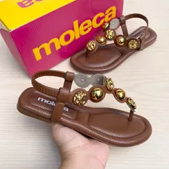 Rasteirinha Sandália Feminina Moleca Flat Leve Moda Verão Esferas Confortável De Dedo
