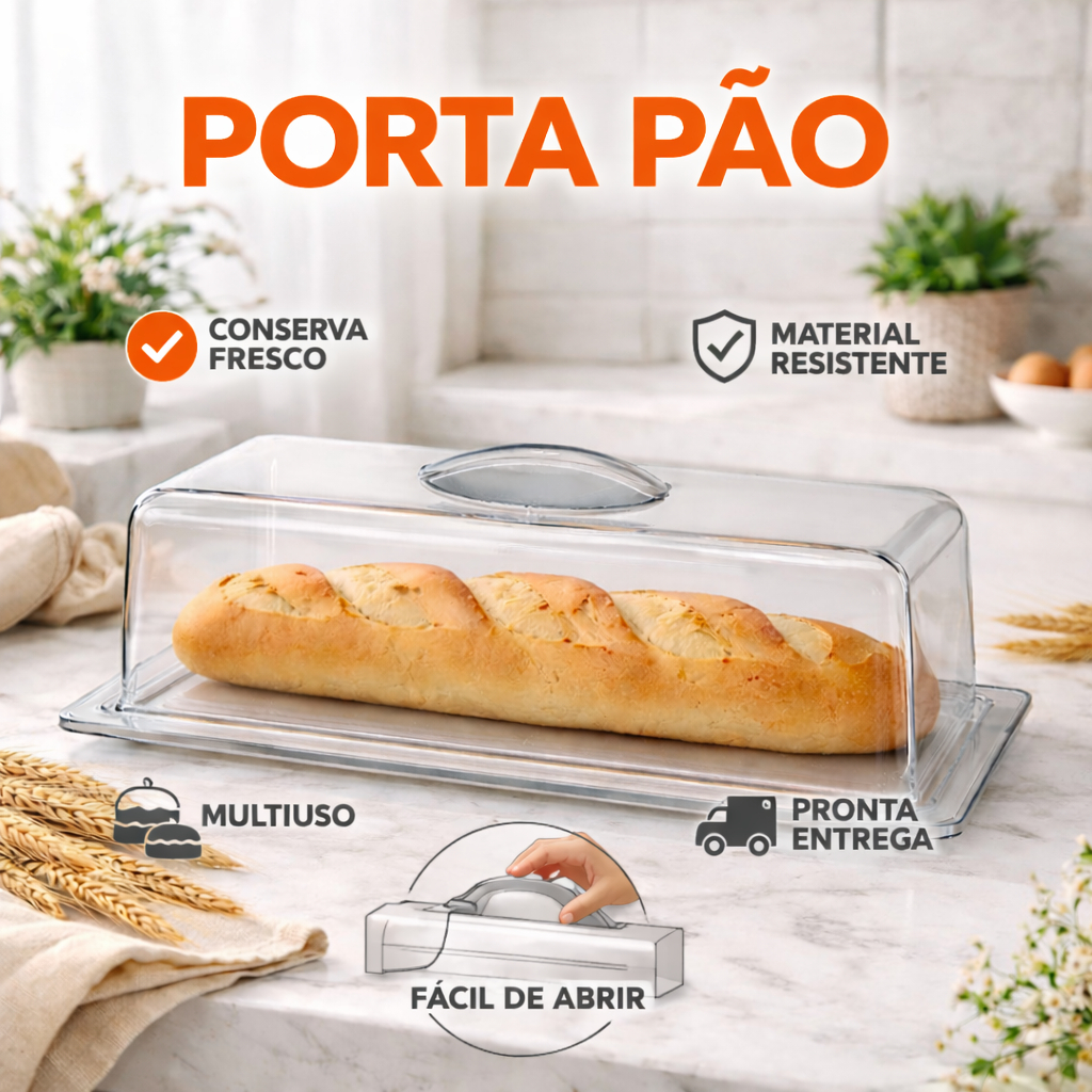 Porta Pão Acrílico Transparente Bolo Protetor de Alimentos Organizador Cozinha Multiuso Premium