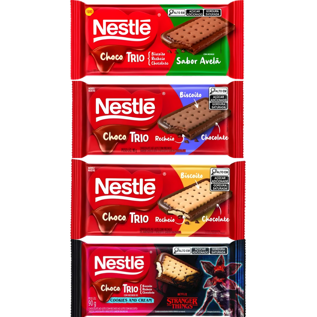 Chocolate Nestlé Choco Trio Barra com Biscoito e Recheio Cremoso
