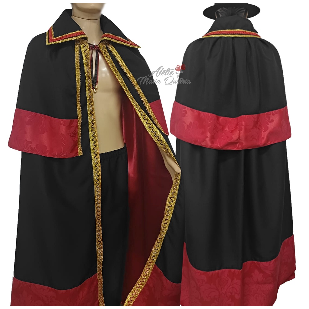 Capa Exú Umbanda Quimbanda Preto/Vermelho Tecido Oxford Forro Em Cetim Gola E Sobrecapa