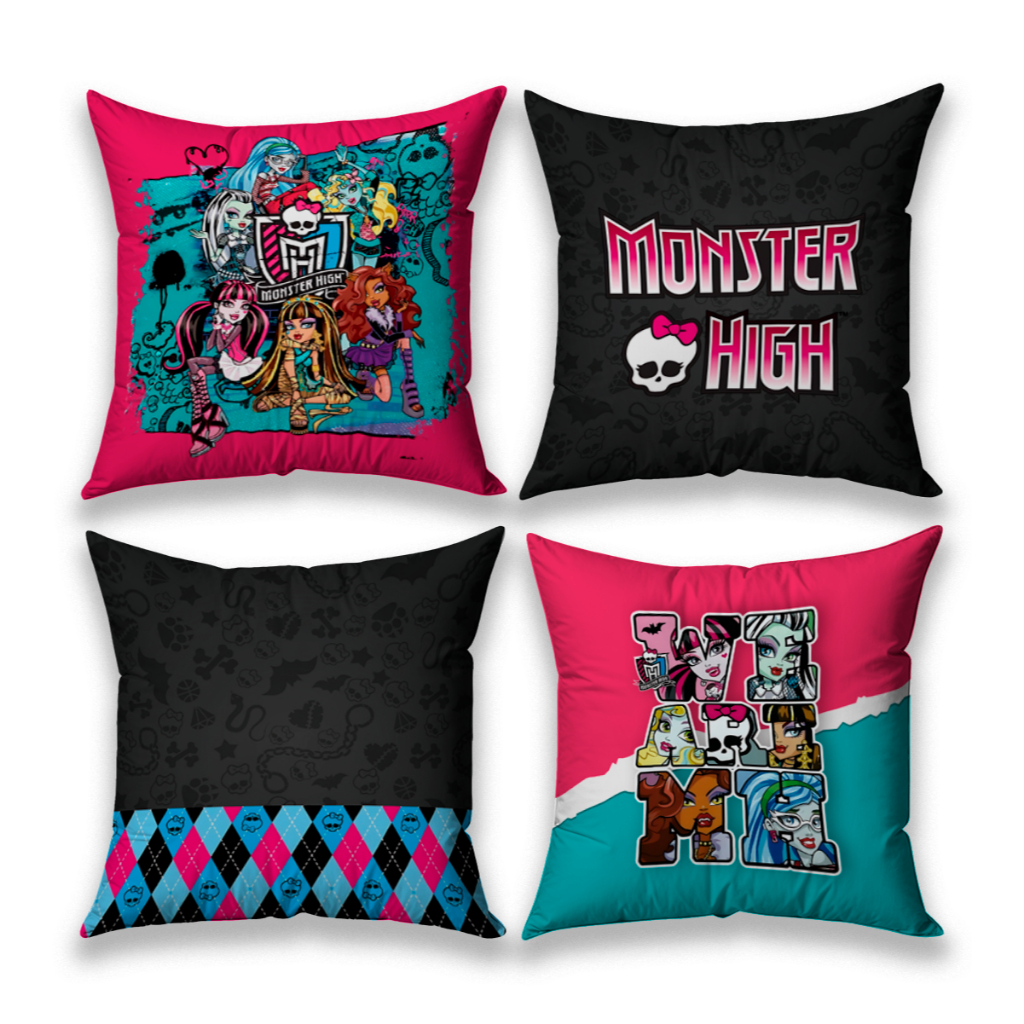 Kit Capas Almofadas Infantil Tema Monster High Decoração Quarto Meninas