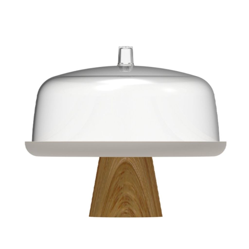 Boleira Bolo Bambu Com Cupula Acrilico Resistente Ou Bege