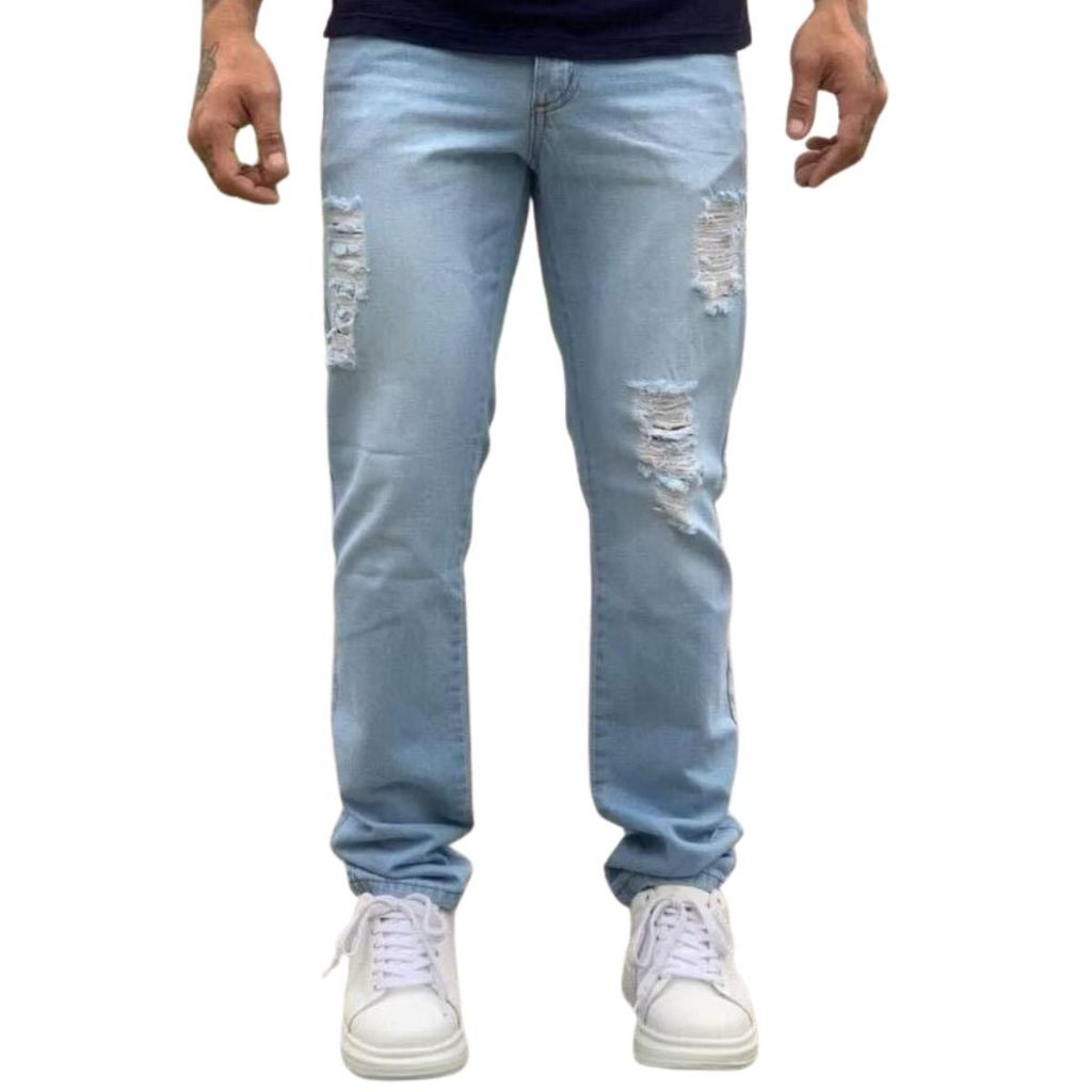 Calça Jeans Rasgadinha Masculina Clara Com Bolsos Slim Envio Imediato em Oferta na Shopee