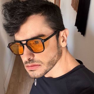 Óculos de Sol Unissex Quadradinho Slim Fininho Azul Espelhado Lupa Lupinha Estiloso