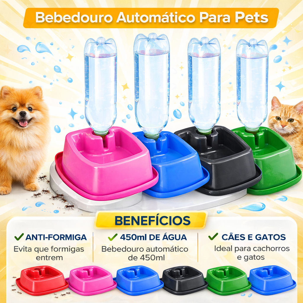 Bebedouro Pet Automático Para Cachorro e Gato Quadrado 450ml e 900ml Anti-Formiga