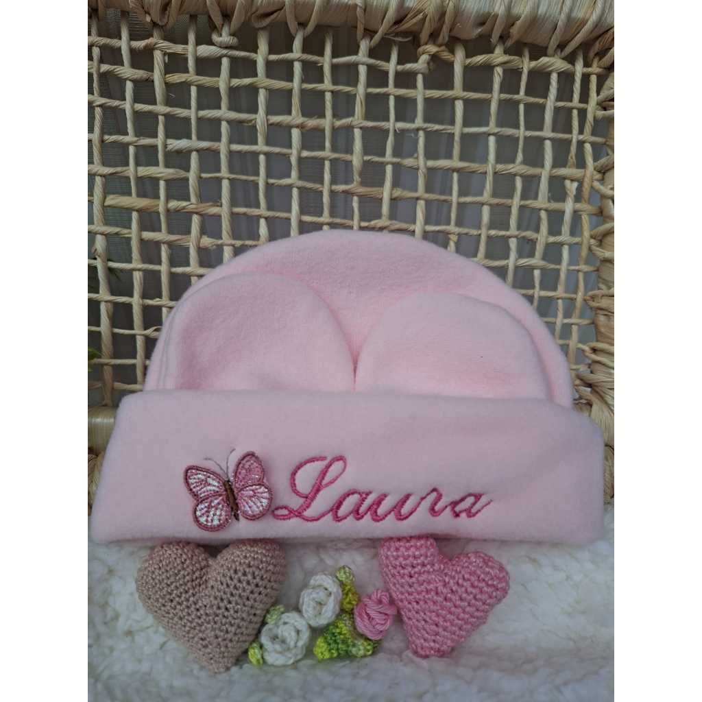 Kit Touca do bebê Rosa com borboleta 3D personalizada Menina em Oferta na Shopee