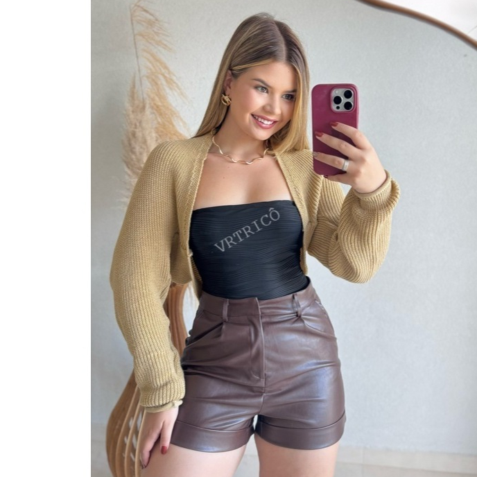 Casaco Cardigan Curto Feminino Tricot Lanzinha Casaquinho Inverno Feminino