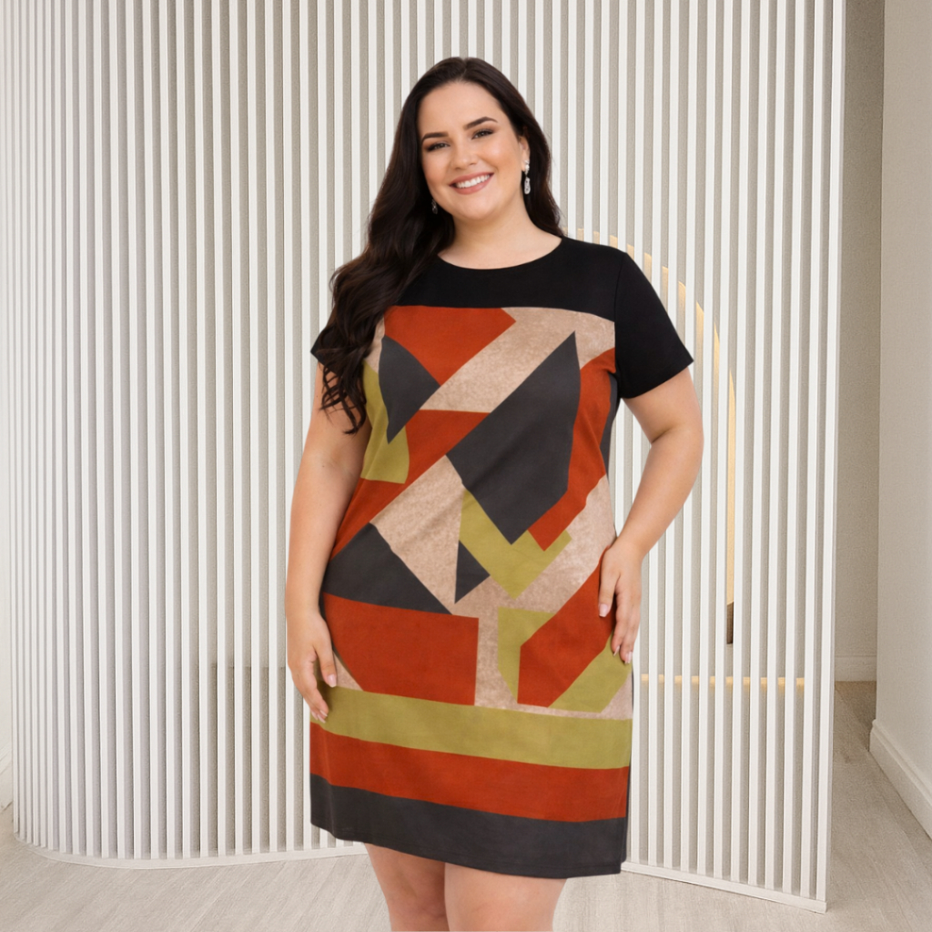 Vestido Soltinho Plus Size com Tecido Leve e Estampa em Sedinha Digital para Arrasar no Dia a Dia em Oferta na Shopee