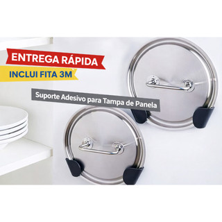 Suporte de Tampa de Panela Para Parede Armário Cozinha | Adesivo Sem Furo Kit (8 Peças) (4 Pares)