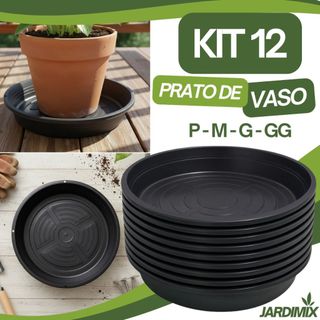 Kit 12 Prato De Vaso De Planta Coletor de Àgua Plástico Preto Com Furos Para Vaso Planta Suspenso - Pequeno Médio Grande