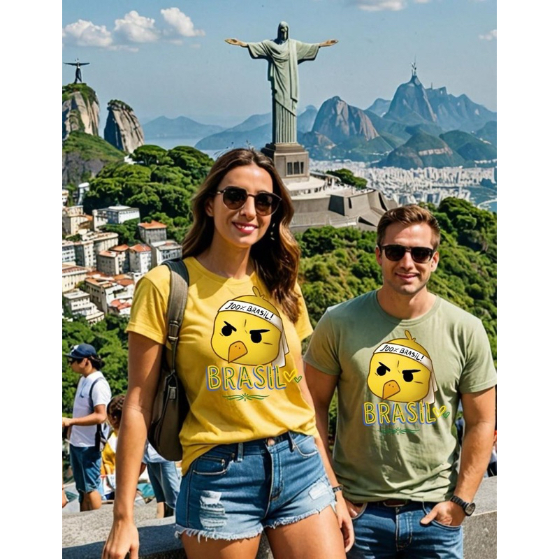 Camiseta Exclusiva 100% Brasil Torcedor Brasileiro| Unissex Algodão| Infantil, Adulto e Plus Size| Copa do Mundo Viagem