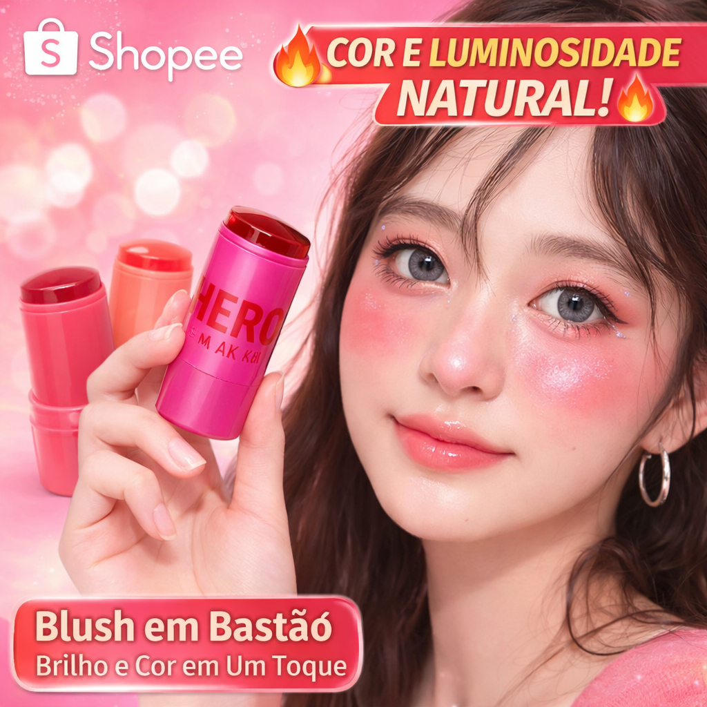 💗 Batom Gelatinoso HIVI 3 em 1 Rosa Natural 💄 Blush Stick Coreano Envio Imediato 🇧🇷