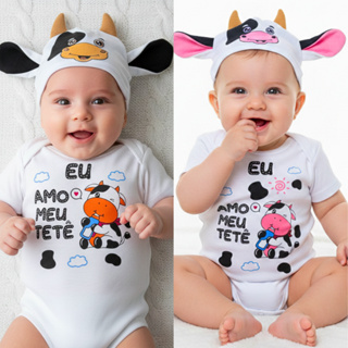 Body Bebê Temático Meu Tetê Vaquinha Fazendinha Mesversário Animais 100% Algodão em Oferta na Shopee