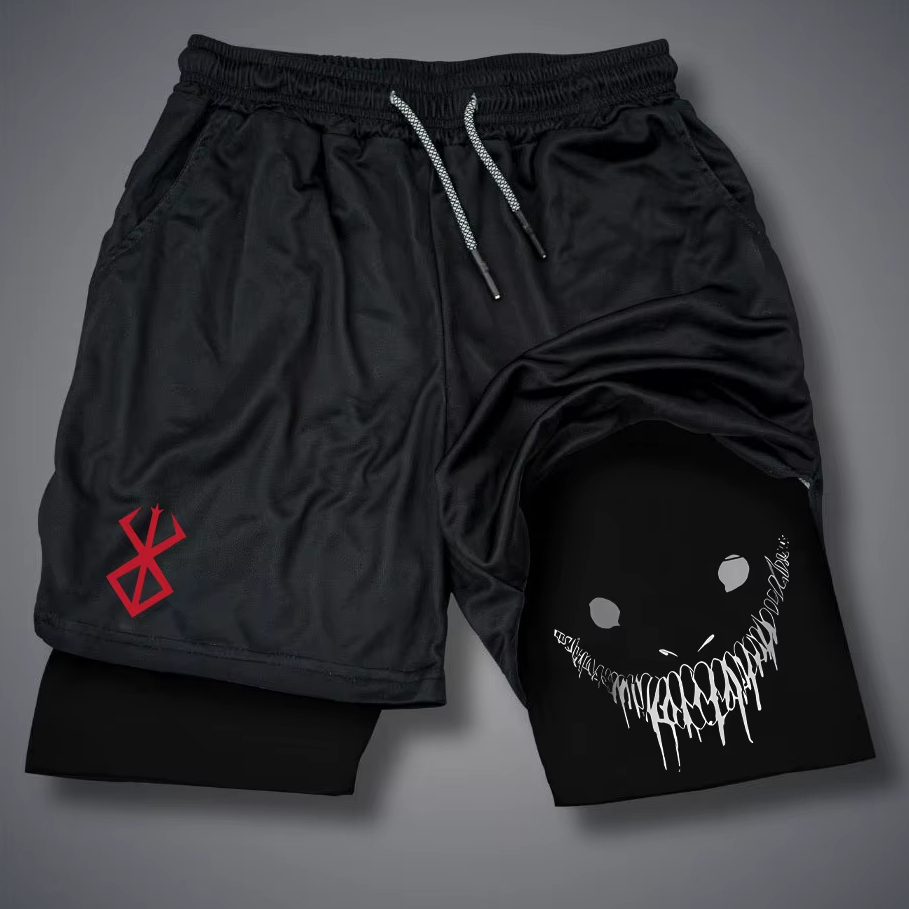 Short 2 em 1 Compressao Academia Berserk Guts Sacrifice Symbol Armor Anime Gym Bodybuilder em Oferta na Shopee