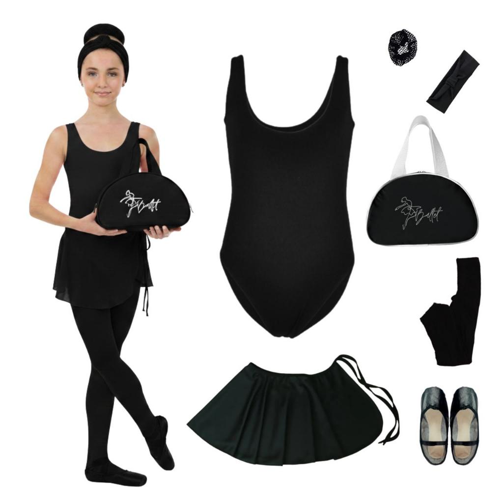 Kit Completo Ballet / Balé 7 Peças Preto – Regata com Saia Transpassada