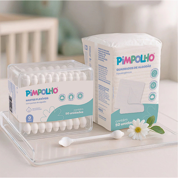 KIT 50 UNIDADES QUADRADO DE ALGODÃO + 50 UNIDADES HASTES FLEXIVEL PIMPOLHO HIGIENE em Oferta na Shopee