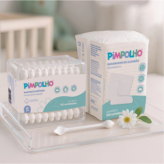 KIT 50 UNIDADES QUADRADO DE ALGODÃO + 50 UNIDADES HASTES FLEXIVEL PIMPOLHO HIGIENE em Oferta na Shopee