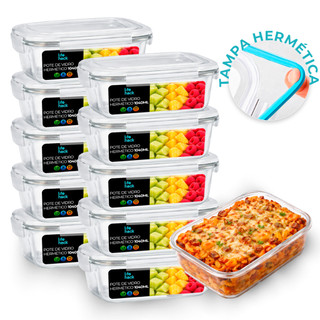 Conjunto 10 Potes Vidro Hermético Marmita Com 4 Travas 1040ml