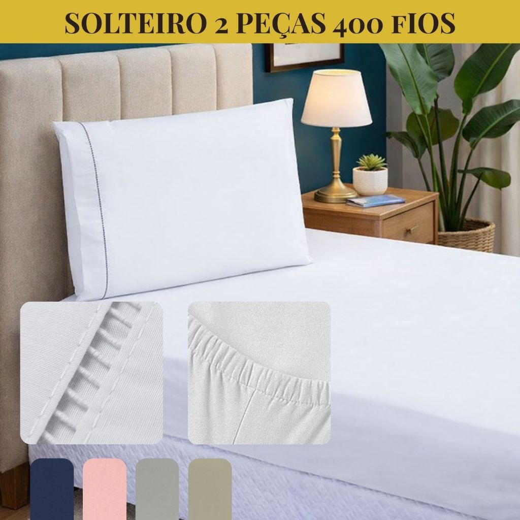Jogo De Lençol Cama Solteiro 2 Peças Micropercal 400 Fios Ponto Palito Ultra Macio Toque Suave