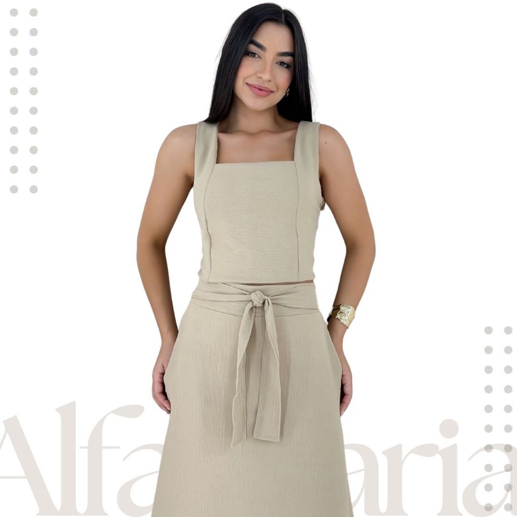 Conjunto Feminino Alfaiataria Verão Saia Midi Elegante Belo Moderno Confortável Tendência 2026