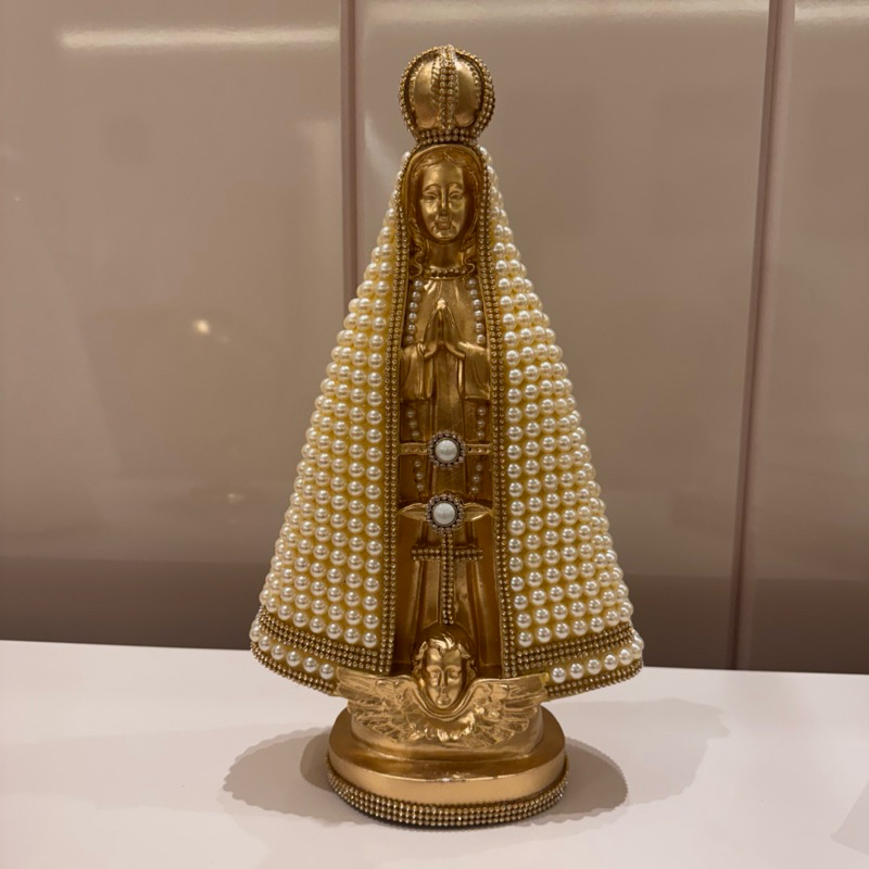Imagem Nossa Senhora Aparecida 40 cm Pérola Dourada Casamento Batizado Crisma Decoração