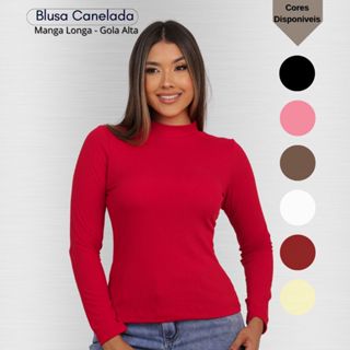 Blusa Feminina Ribana Canelada Gola Alta Manga Longa Cacharrel Segunda Pele Básica Moda Outuno Inverno em Oferta na Shopee