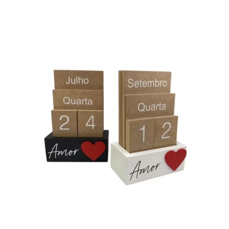 Calendário Permanente MDF Branco Clean Decorativo Mesa Escritório Escrita Português