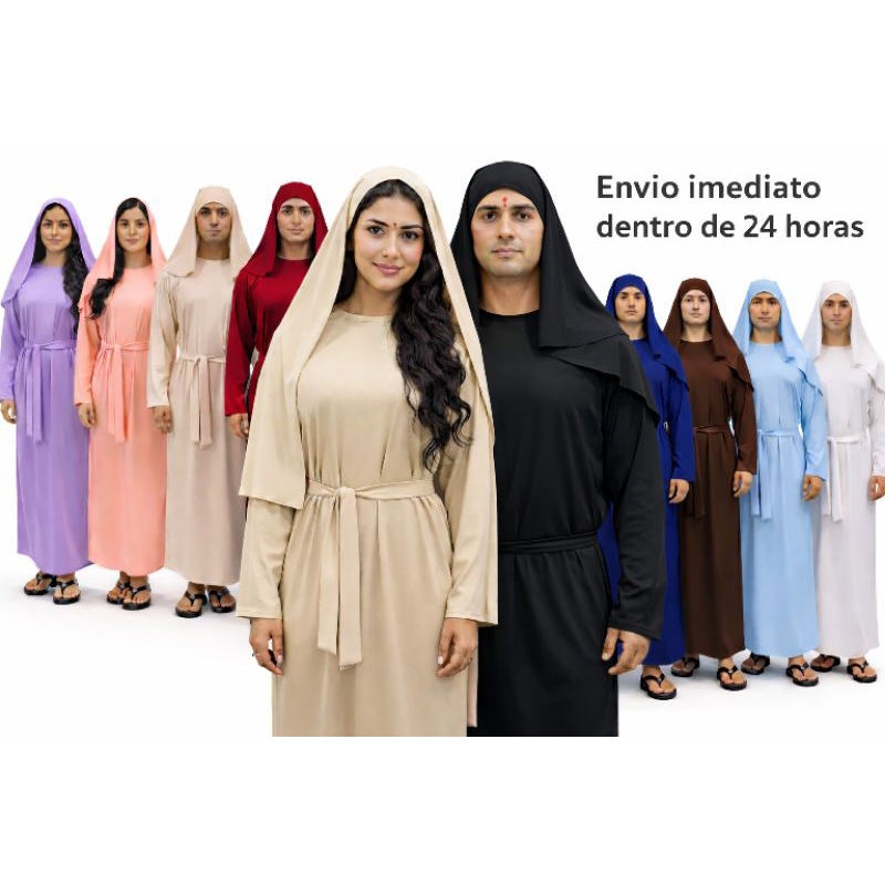 Fantasias Bíblicas femininas e masculinas, kit contém: véu,  faixa e túnica, Roupas para apresentações TEATRO Religiosos em Oferta na Shopee