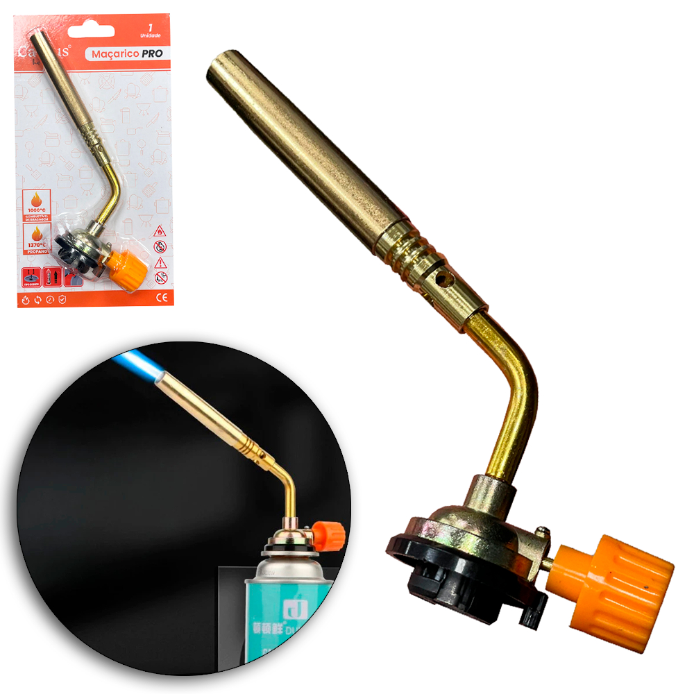 Maçarico culinario Portátil Regulável para Cartucho 150mm - Culinária e Artesanato com Controle de Chama Preciso