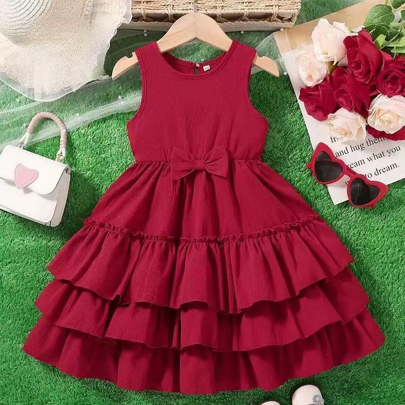 Vestido de Princesa para Meninas Novo Modelo com Colete e Saia com Camadas Trendy para Festa de Aniversário