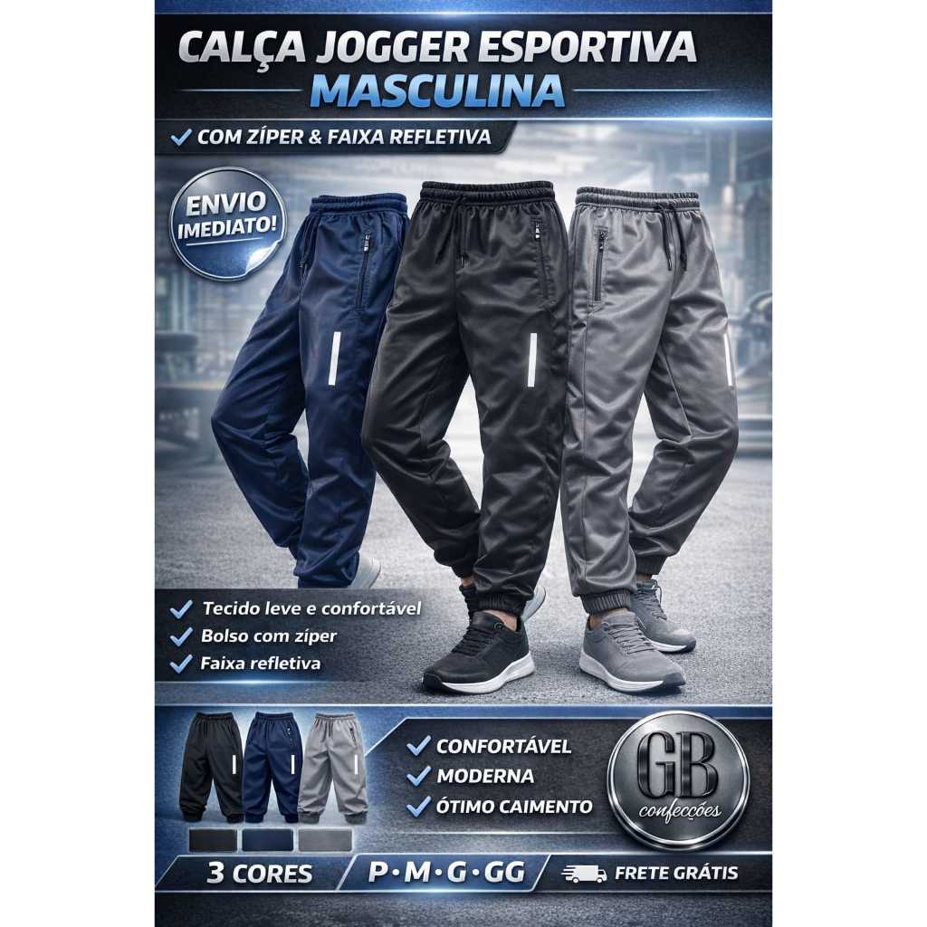 Kit 3 Calças Chimpa Com Bolsos E Ziper Masculina Esportiva  Corrida Academia 2026