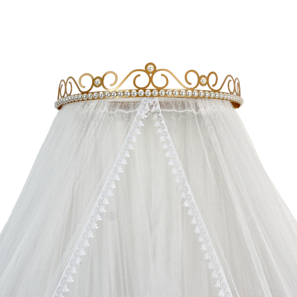 Dossel pérolas com mosquiteiro tule para berço
