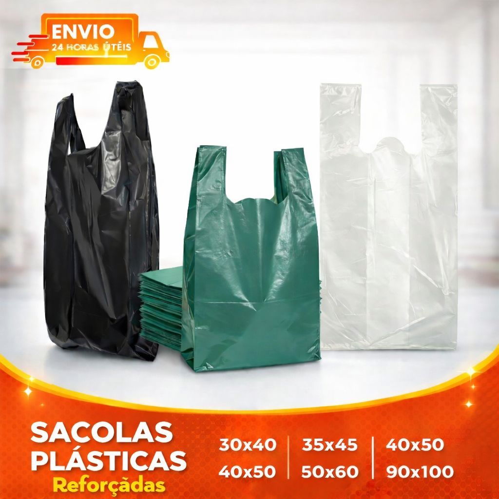 Sacola Plástica Preta, Verde e Leitosa(branca) Reciclada Reforçada 1KG