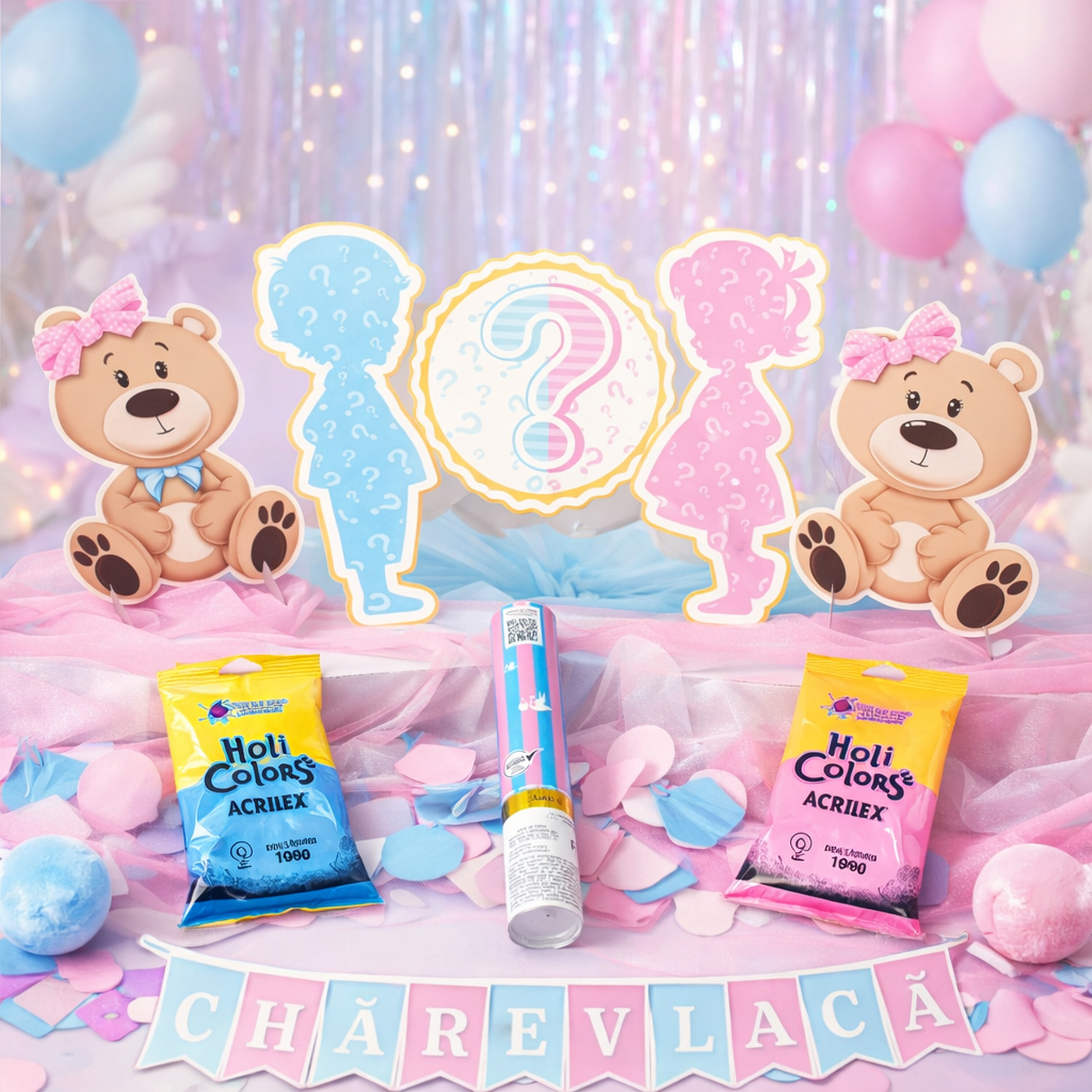 Kit  Chá Revelação Ursinhos Decoração Mesa e Parede Menino Menina Bebê Festa confete pó rosa azul