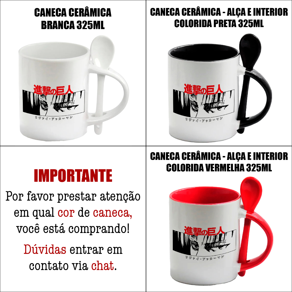 Caneca Levi | Attack On Titan | Cerâmica 325ml | Personalizada | COM COLHER