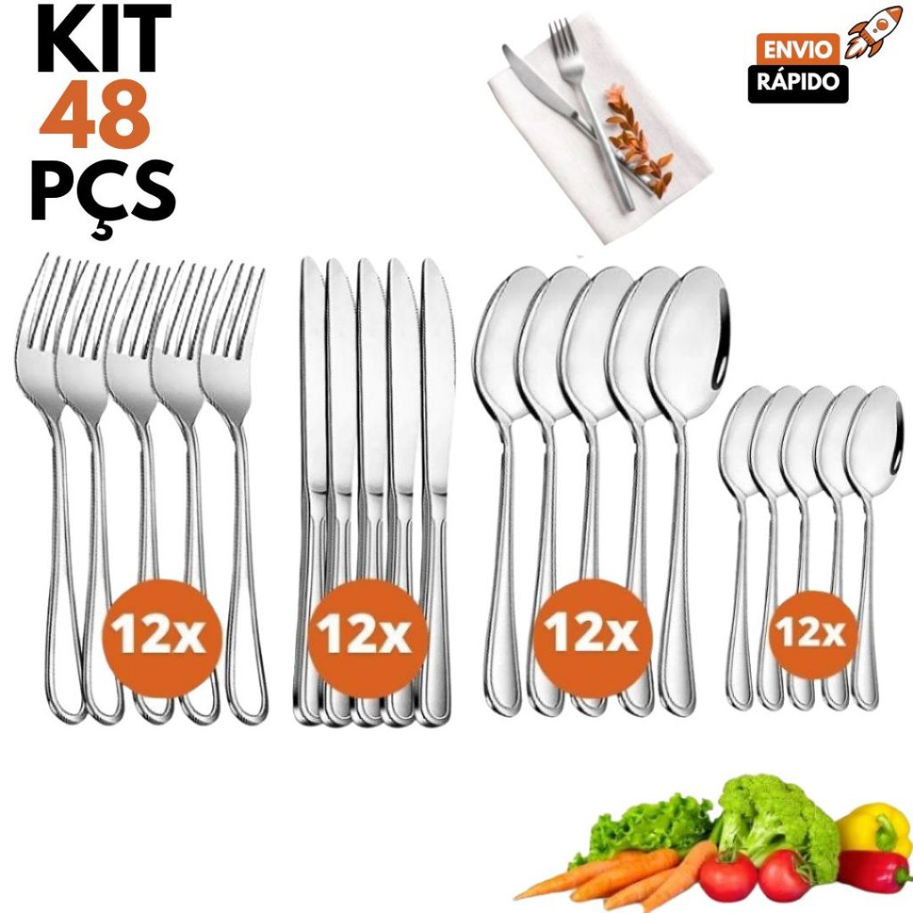 Jogo de Talheres 48 ou 24 Peças Aço Inox Garfos Colheres Facas Colheres Sobremesa Linha Premium em Oferta na Shopee