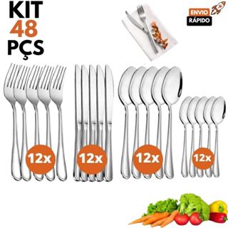 Jogo de Talheres 48 ou 24 Peças Aço Inox Garfos Colheres Facas Colheres Sobremesa Linha Premium em Oferta na Shopee
