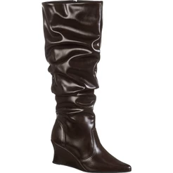 Bota Feminina Cano Longo Slouch Franzido Salto Alto Cunha Anabela Bico Fino Alanis GiGiL