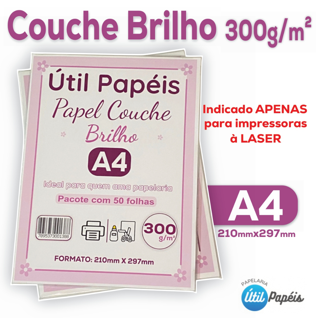 Papel Couche Brilho A4 300g Pacote com 25/50 folhas Brilho Dupla Face P/ Impressora Laser 210x297mm