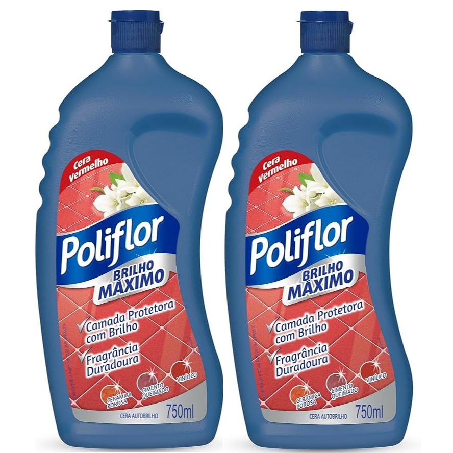 KIT c/2 Ceras de Autobrilho Poliflor Brilho Máximo vermelho líquida em squeeze 750 mL em Oferta na Shopee