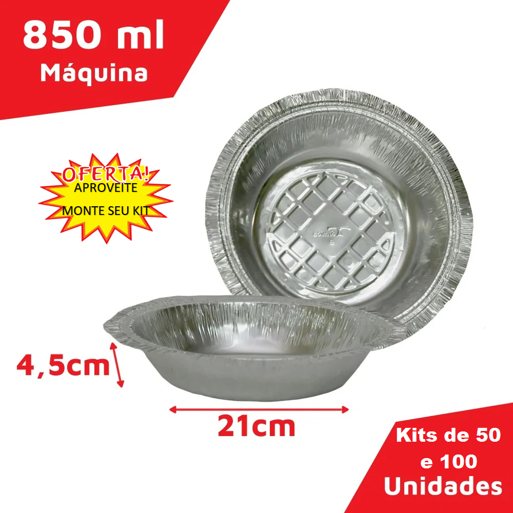 Marmitex de alumínio nº8 850ml Fechamento máq. c/ tampa  50 e 100un- Marmita - Quentinha - Bandeija Aluminio Air Fryer
