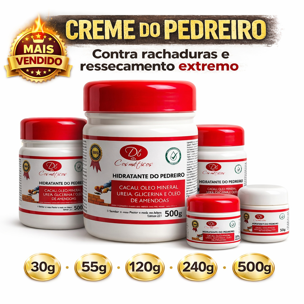Creme do Pedreiro com Ureia Hidratante para Mãos e Pés Ressecados Rachaduras Hidratação Intensiva