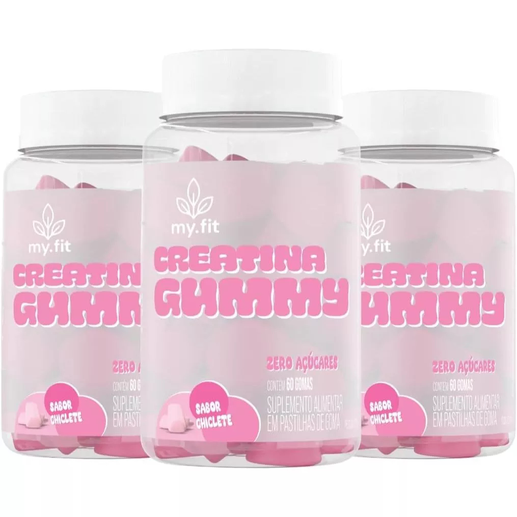 Creatina Gummy, Sabor Chiclete (60 Gomas) 3g de Creatina por Dose, Zero Açúcar - My Fit Força, Academia