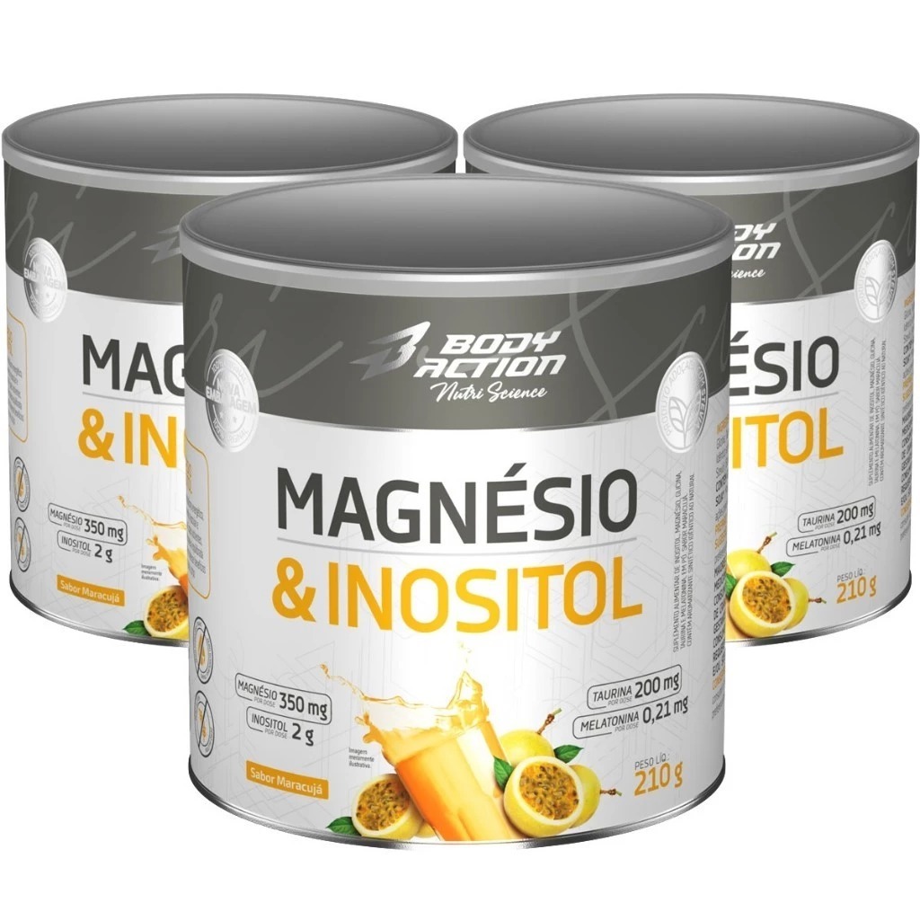 Kit 3x Magnésio e Inositol Taurina Melatonina 210g Bodyaction em Oferta na Shopee