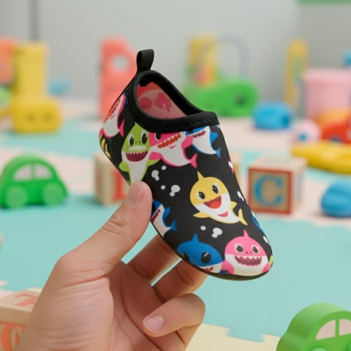 Sapatinho Meia Bebê Antiderrapante Neoprene Confortável Desenho Tubarão 16 ao 26