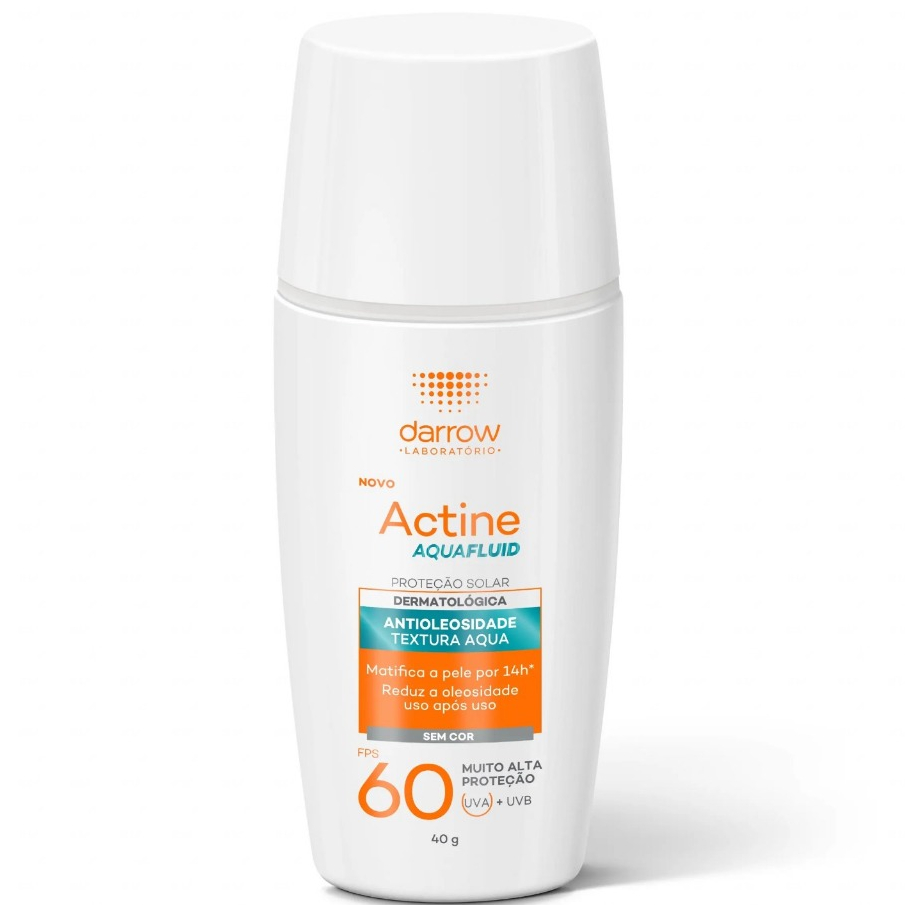 Protetor Solar Facial Actine Aquafluid Darrow FPS60 Sem Cor 40g Pele Oleosa Acne Matifica 14h