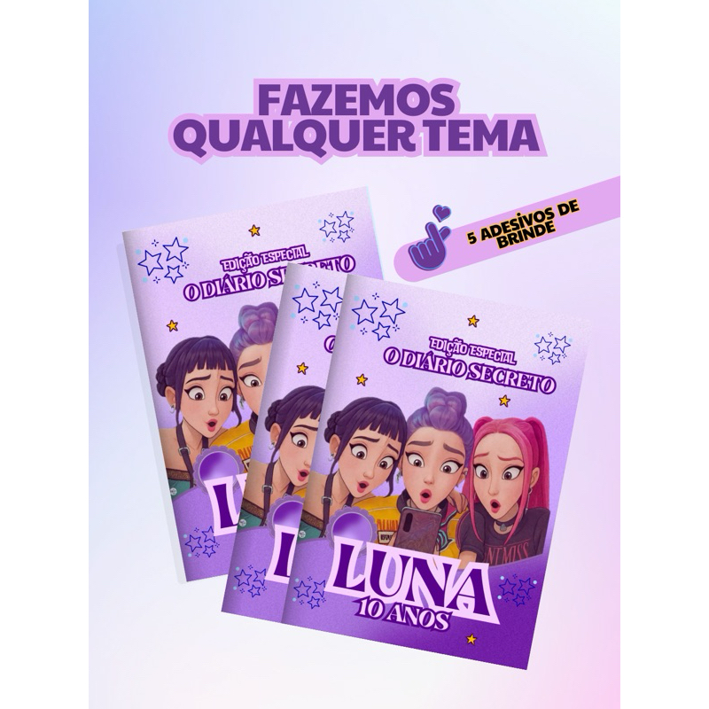 Diário Huntrix Guerreiras do K-Pop Personalizado Lembrancinha Aniversário Qualquer Tema com Nome e Idade