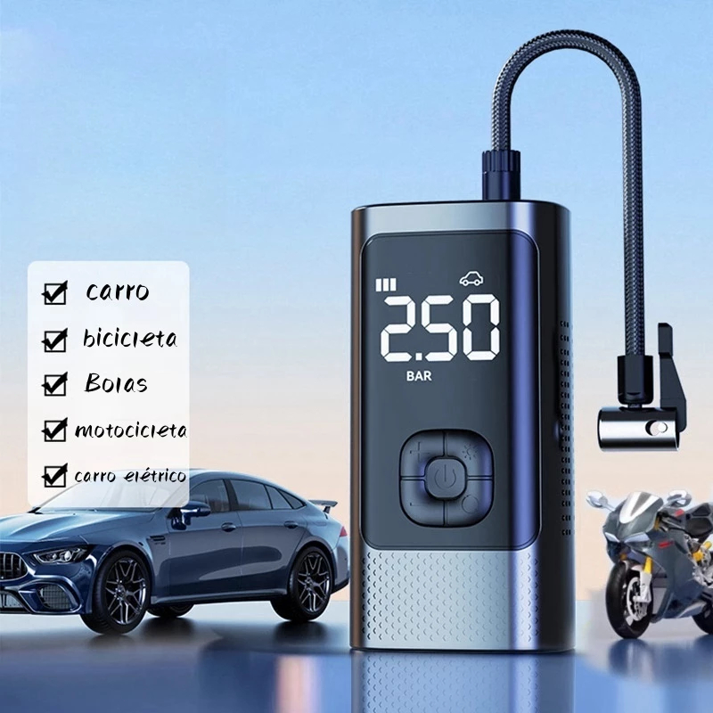 Bomba De Ar Eletrica Portátil Digital Encher Pneu Carro Bike Moto 4000 mah Mini Compressor sem fio M6