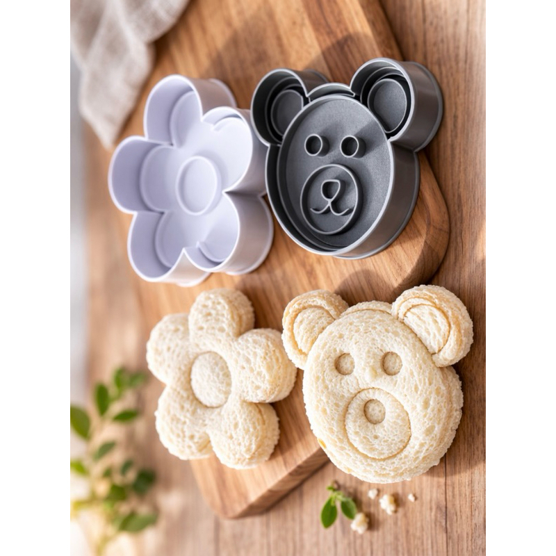 cortador de pão molde de urso e flor infantil, para cortar sanduíches, decorar lancheira, acompanha carimbo em Oferta na Shopee